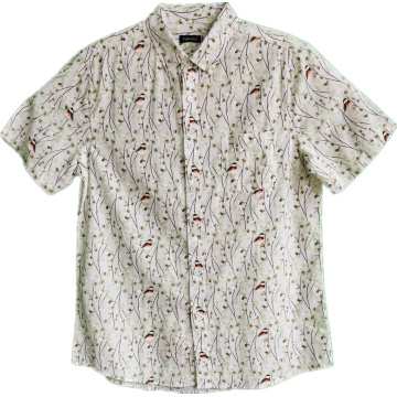 Men Causal Cotton Flower Print Short Sleeve Shirt