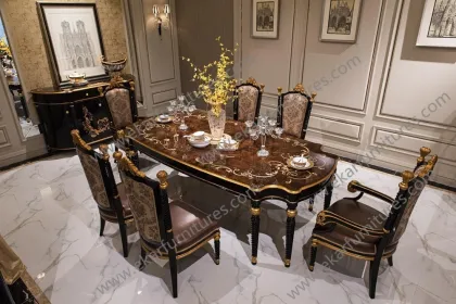Luxury classic dining black italian marble dining table rose gold dining chair