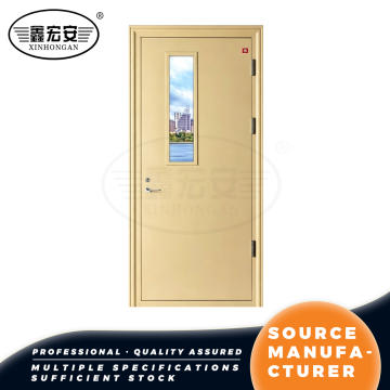Porta tagliafuoco in acciaio champagne con finestra di visione