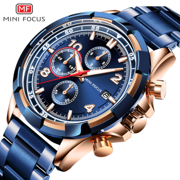 Men's Luxury Sports Watch: MINI FOCUS Watch 0198 G in Rose Gold with Luminous Feature