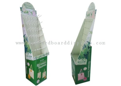 Uv Coating Corrugated Cardboard Display Custom Bag Stand With Hooks Entd004