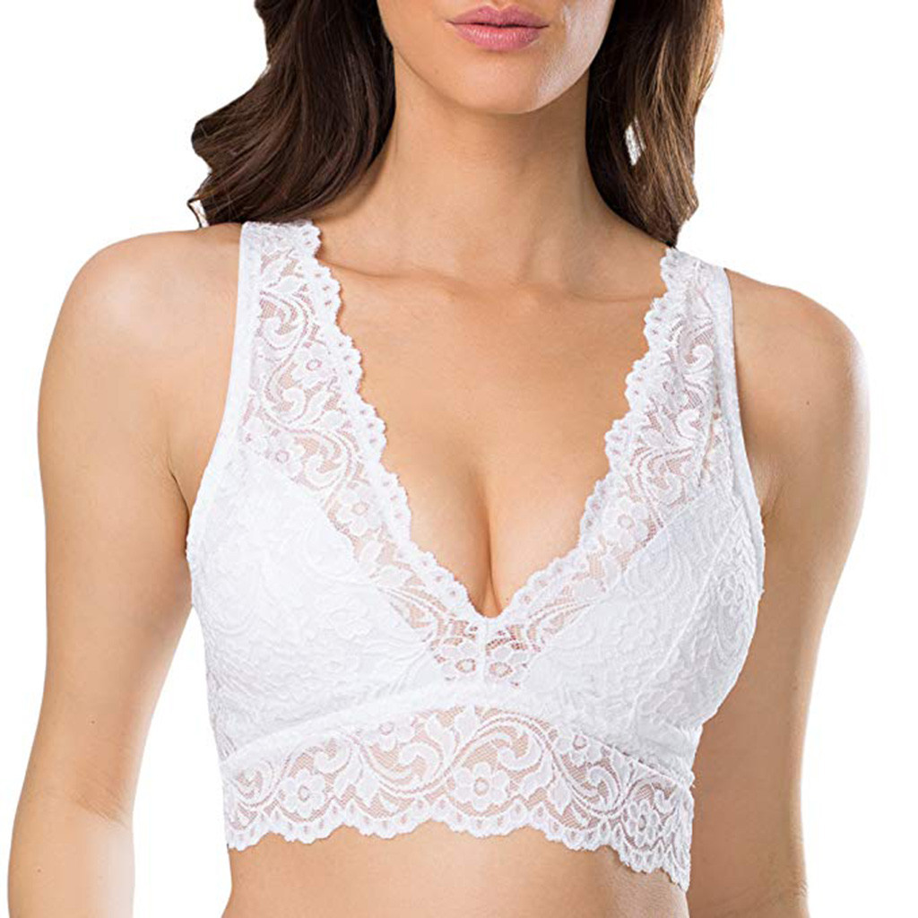 Women Fashion New Sexy Solid Bra Female Lace Deep V Bralette Wireless Underwear Ladies Casual Seamless Push Up Lingerie 2019