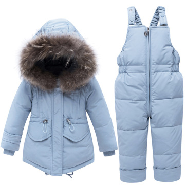 Children Winter Down Clothing Sets 2019 Real Fur Collar Kids Winter Down Jacket Baby Girls Warm Overalls Toddler Boys Down Coat