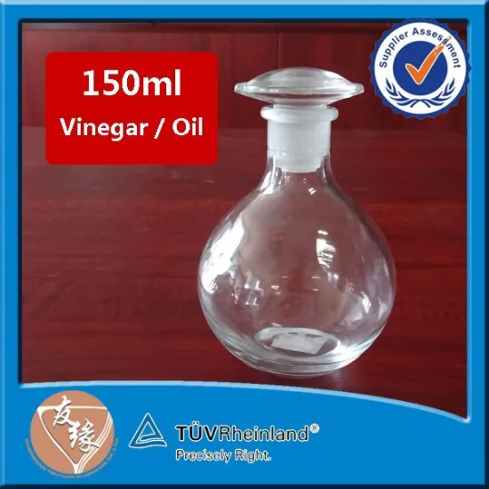 Tabletop reusable empty glass oil and vinegar bottle with lid 150ml