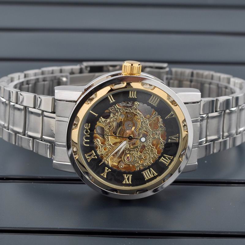 Automatic gold movement steel watch custom logo