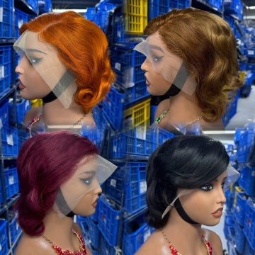 13x4 Brazylijska Pixie Curly Cut Peruka ludzkich włosów z przezroczystym koronkowym przodem