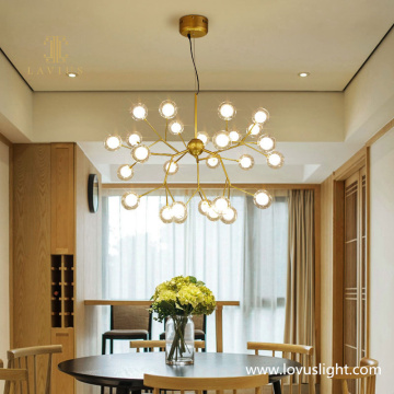 Classic light luxury villa living room golden chandelier custom crystal ball shape chandelier