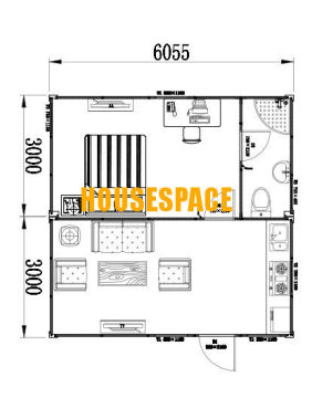 Layout Of Custom Made Modular Container Chalet - Portable, One Bedroom With Living Area