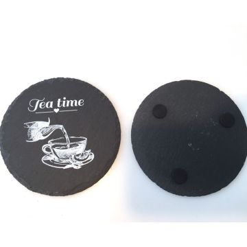 Custom High-End Black Stone Slate Coasters with Business Logo and Slogan
