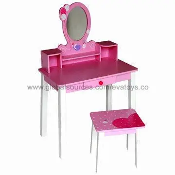 Popular wooden girl's dresser with mirror, includes table and chair