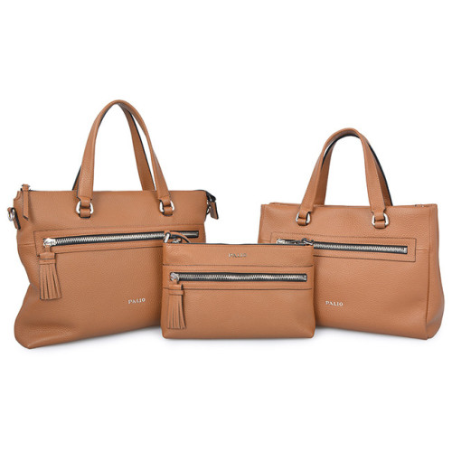 Borsa shopping in pelle marrone chiaro per giovani donne