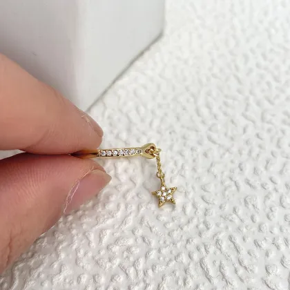 New Hypoallergenic 18k Gold Plated Cz Star Tassel Ring Jewelry for Women