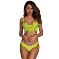 Neongroene bloemenkant lingerie bh &amp; string set