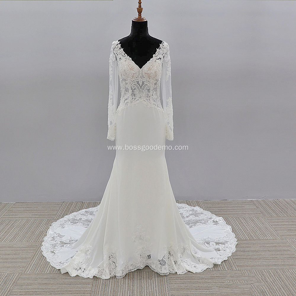 Customized long sleeve wedding mermaid dress bridal gowns