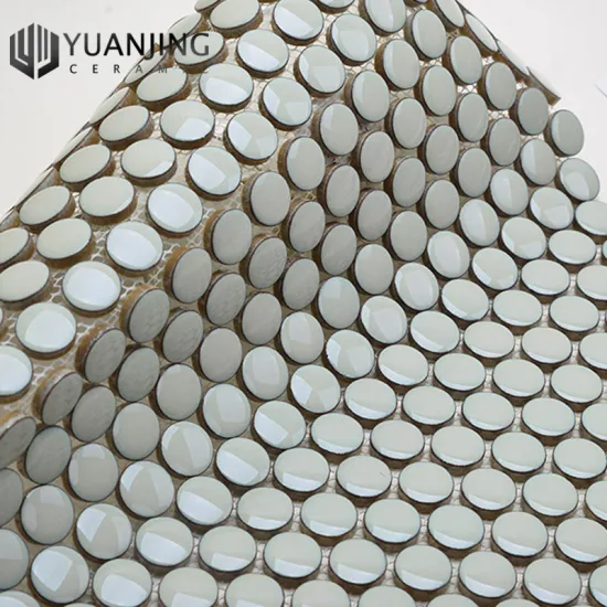 291x315mm White Glossy Mosaic Wall Bricks and 291x315mm Black Matte Floor Tiles with Circular Button Mosaic for Bathroom, Kitchen, and Balcony