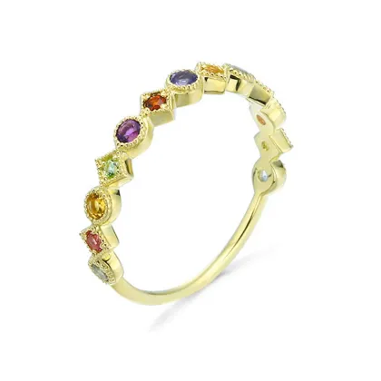Geometric Colorful Nature Crystal 9K Gold Ring