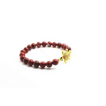 Red Jasper 8MM Round Beads Stretch Gemstone Bracelet with Diamante alloy tortoise Piece