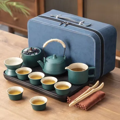 Portable Factory Supply Rough Pottery Tea Set with Tray - Outdoor Gift Set