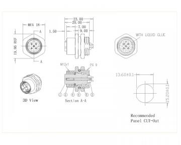 Female Lock Back PG9 D-Code Solder Type