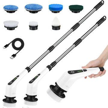 8-in-1 Replaceable Heads Adjustable Handle Electric Cleaning Brush
