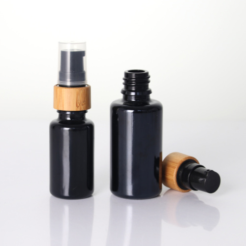 Opaque Black Glass Bamboo Collar Toner Bottle with Sprayer