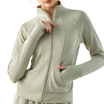 Women's Zipper Style Stand-Up Collar Slim Fit Jacket for Autumn and Winter