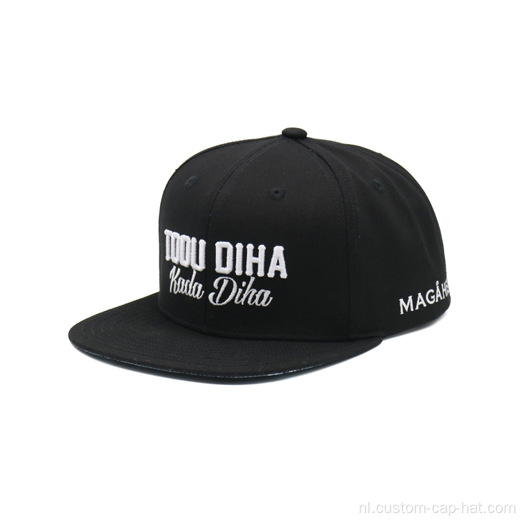 Zwarte 3D geborduurde snapback -hoed