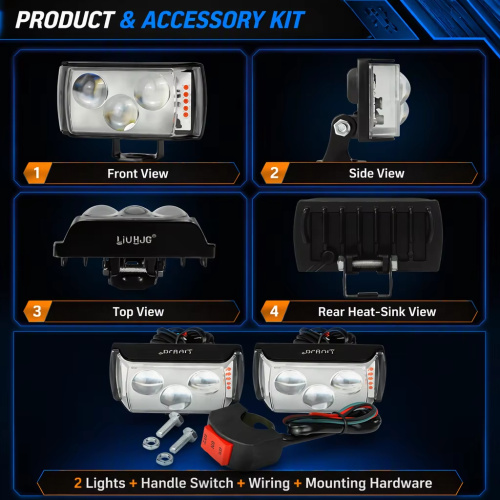 Ultra-bright Retrofit Light High-low Beam Red-blue Electric Motorcycle 3-chip Headlight Street Lamp External Led Spotlight