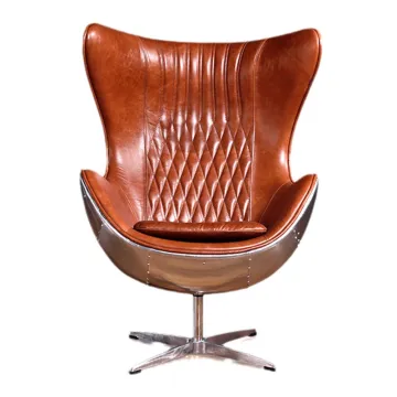 Aviator Aviation Swivel Armchair – Vintage Brown Leather Egg Chair for Living Room Furniture
