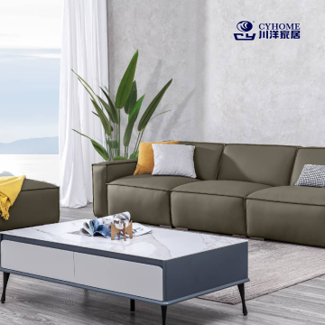 Olive Green Leather Sofa for Living Room