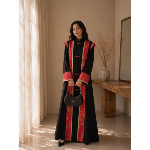 مشکی قرمز متالیک چاپ به سبک چینی بسته Abaya