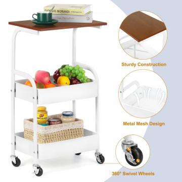 3 Ebenen Utility Rolling Cart mit Holzbrett