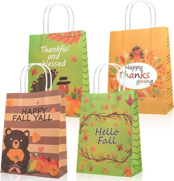Thanksgiving Day Geschenktüten - Herbst Kürbis Maple Blätter Papiertüten mit Griffen für Partybevorzugungen