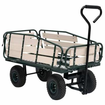 wooden garden trolley mesh cartfour-wheel trailer