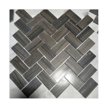 Brown Marble Herringbone Mosaic Tiles - Athens Wood Marble