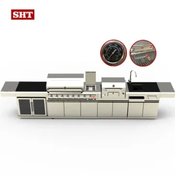 Outdoor Kitchen Island BBQ Grill with Charcoal Grill Sink Cabinet Wine Cooler