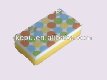 kitchen cleaning sponge with 4 colors round shaple print scouring pad(KP-014)