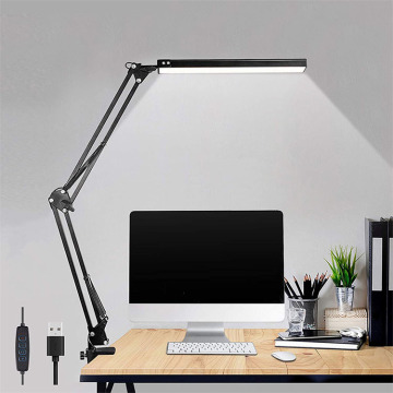 Long Arm LED Desk Lamp with Clamp, 3 Lighting Modes, 10 Brightness Levels, Eye-Caring Reading Lamp for Home Office