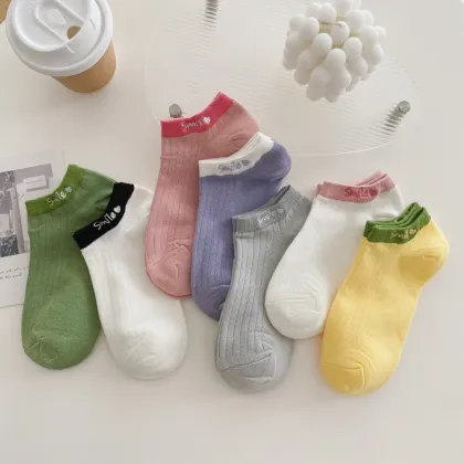 Stylish Smile Embroidered Ankle Socks