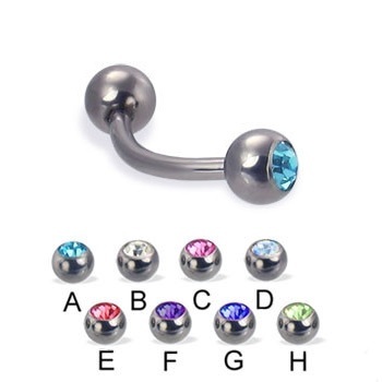 Titanium CZ Prong Set Gold Curved Barbell