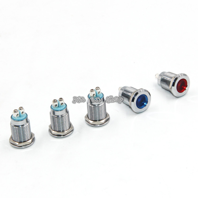 1pcs 12mm Waterproof Metal Flat Round Indicator LED Lamp Signal Pilot Light Colourful Red Yellow Blue Green White