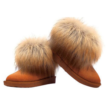 Women Fox Wool Low Snow Boots, with Leather Upper, Rubber Out-sole, Any Color is Available