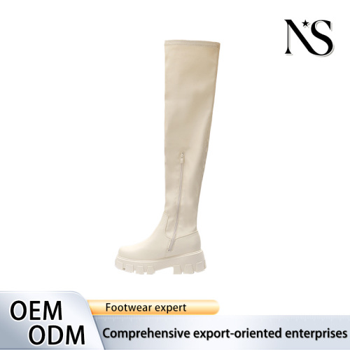 Bota Suave para Alongamento de Pernas Couro Branco Creme