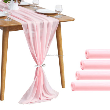 Factory Direct Wholesale High Quality Peach Chiffon Table Runners for Weddings and Parties