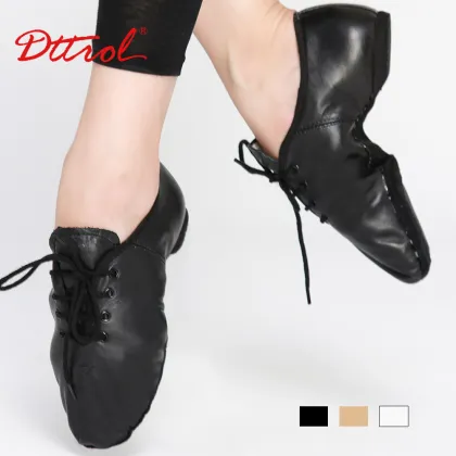 Women and men lace up leather soft sole jazz dancing/dance shoes D004718