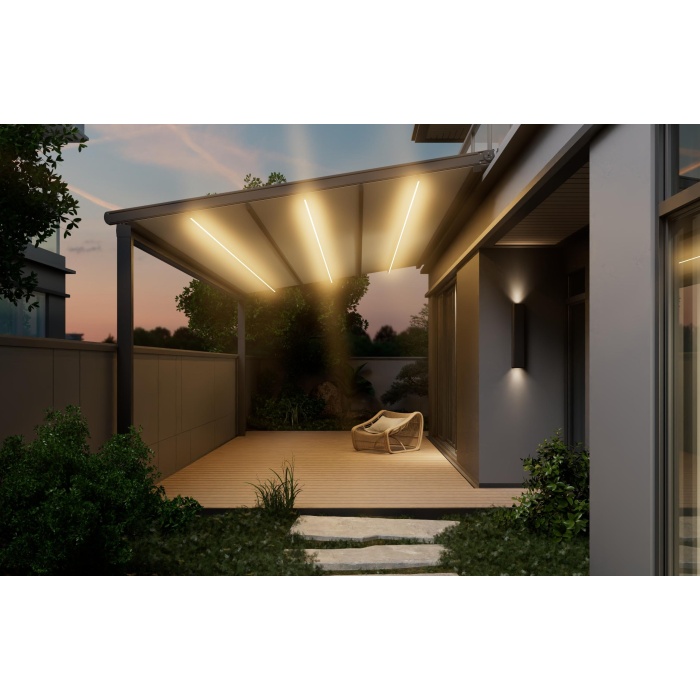 LED'li Motorlu Alüminyum Katlanır PVC Pergola