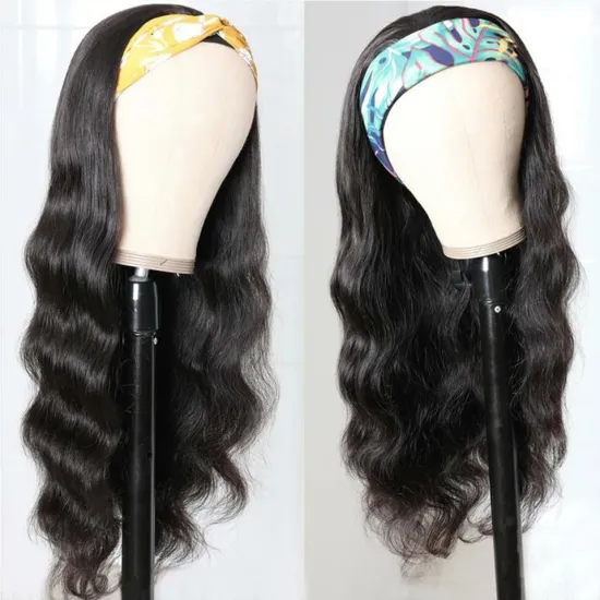 Cheap Virgin Raw Indian Cuticle Aligned Natural Remy Human Hair Body Wave Headband Wig Glueless None Lace Wig For Black Women