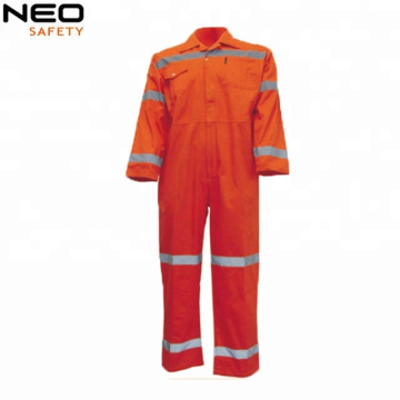 Unisex Elastic waist 100% cotton Long sleeve HI VIS coverall for worker