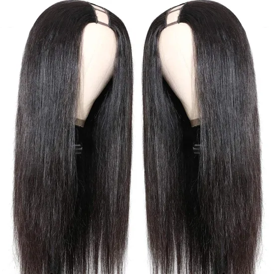 Shmily High Quality Thick 180% Density Straight U Part Wigs For Black Women Middle Part Half Hand Tied Made Human Hair wigs