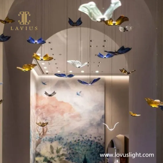 Color butterfly shape custom crystal hanging restaurant theme chandelier New project chandelier